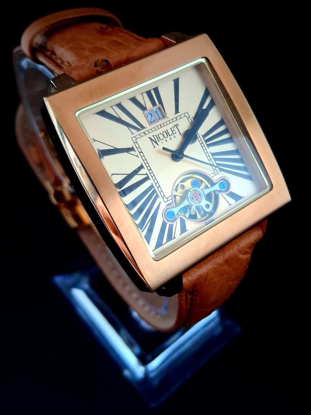 RARE Authentic Nicolet NT322028 Ostrich Leather Mechanical Automatic Men's Watch